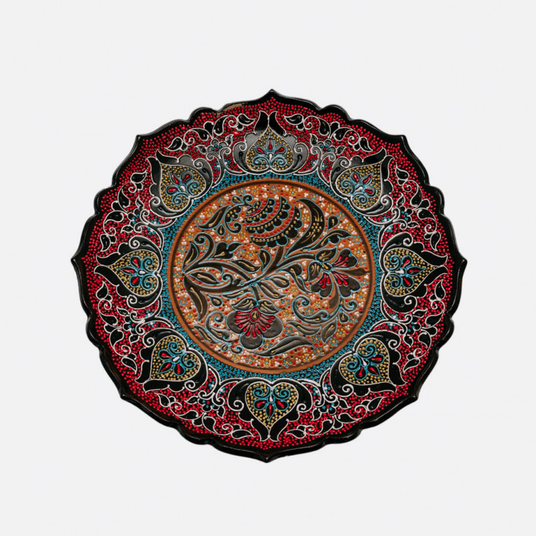 Unik handgjord dekorativ tallrik från Uzbekistan, 32 cm, droppteknik